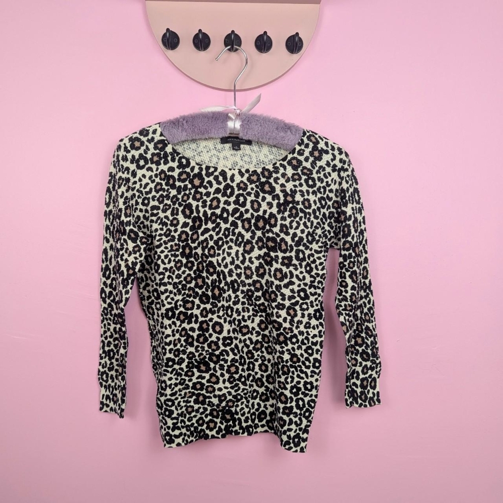 Ann Taylor Leopard Print Mesh Stitch Sweater - Picture 4 of 6